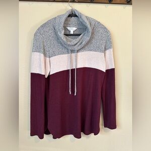 Market & Spruce Cowl Neck Sweater - Gray, Cream, Burgundy